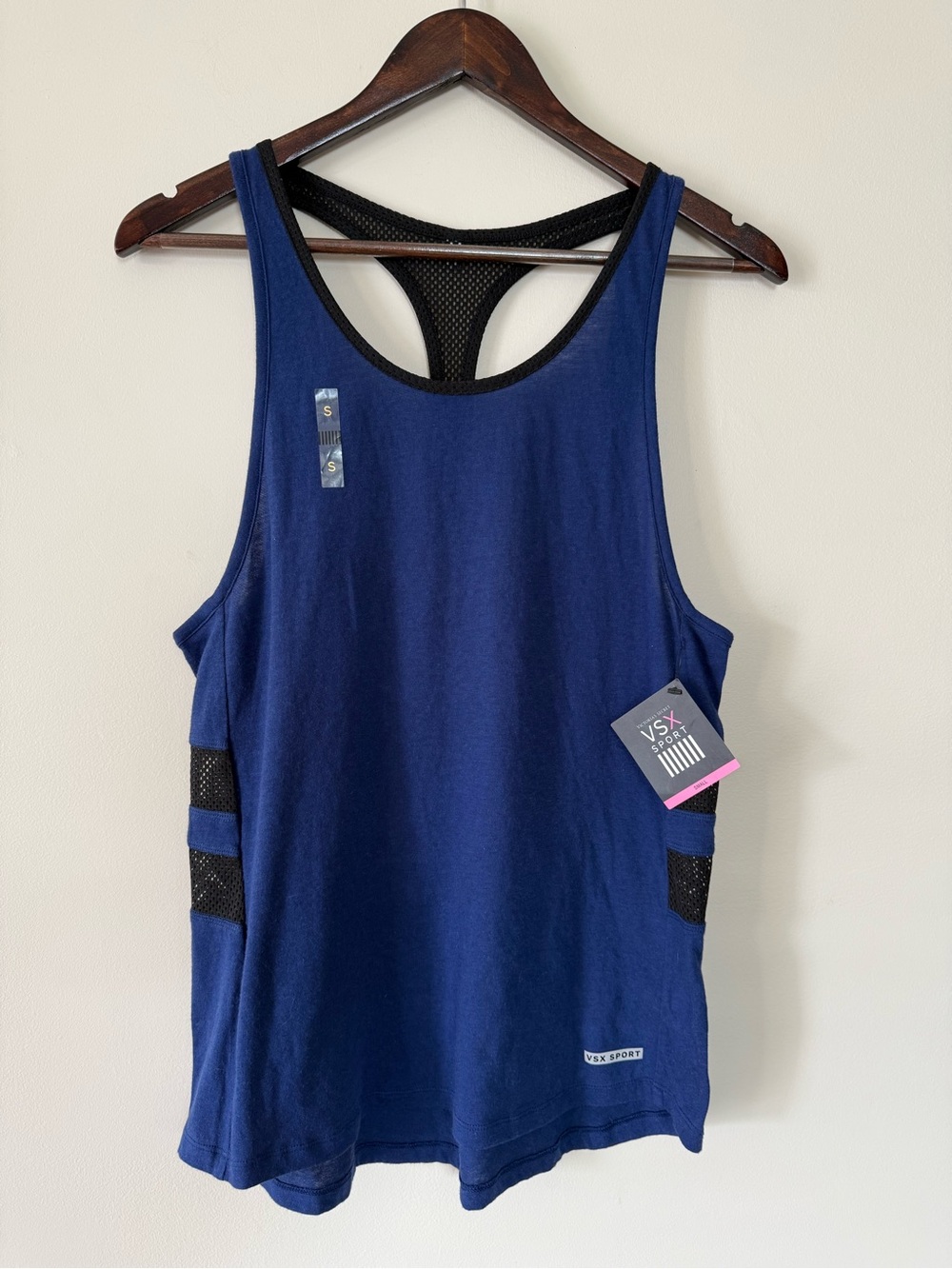 NWT Victoria's Secret VSX Blue Tank with Black Mesh Details Small NEW